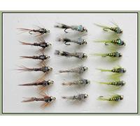 18 Barbless Goldhead Nymph Trout Flies, Flash Head Hares Ear, Pheasant Tail and Olives - Choice of sizes (10)