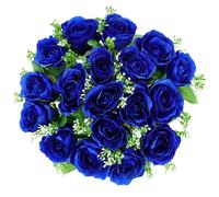 18 Blue Flowers for Cemetery-Memorial Artificial Rose for Grave Decorations