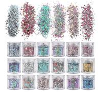 18 Boxes Holographic Cosmetic Festival Chunky Glitters Sequins, Nail Sequins Iridescent Flakes, Cosmetic Paillette Ultra-thin Tips, for Body Face Hair