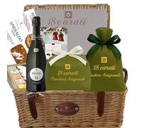 18 Carati | Christmas Gift Basket | Panettone 1 kg + Pandoro 1 kg | Franciacorta Berlucchi 61 | Nougat and Calissons 275 g | Chocolate and Pistachio Biscuits 260 g | Christmas Tin Biscuits 320 g