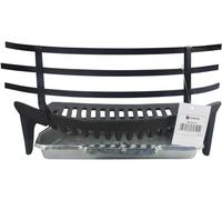 18" Cast Iron Fireside Coal Log Grate with Clip on Coal Saver Galvanised Ash Pan Everyday Use Fireplace Set