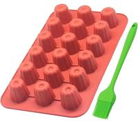 18 Cavity Round Cylinder Silicone Mould,DIY Chocolate Cookie Mold,Non-Stick Canelé Mould Baking Cake Jelly Pudding DIY Soap Mold Cupcake Silicone Mold Baking Tray Bakeware with Silicone Brush