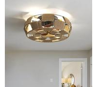 18" Ceiling Fan Light with Remote Control 6 Speed Quiet DC Motor Reversible Design Hemp Rope Caged Fixture Perfect for Bedroom & Kitchen Lighting