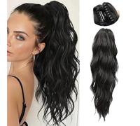 18" Claw Clip in Hair Extensions Long Wavy Ponytail Extension Synthetic Clip in Ponytail Hair Extensions (1B)