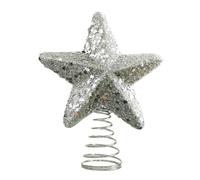 18 cm & 22 cm Sequin Five-Pointed Star Tree Top Ornament for Christmas Tree Decoration, Gold/Silver/White Plastic Hanging Pendant with Spiral B(White-L)
