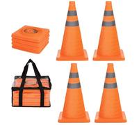 18" Collapsible Traffic Cones, 4 Pcs Pop-up Safety Cones with Reflective Strips, Stable Bases for Road Parking, Driving Practice, Orange Construction