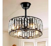 18" Crystal Ceiling Fan with Light Remote Control, Industrial Enclosed Bladeless Fandelier Ceiling Fan 3 Speeds Modern Black Caged Chandelier Fan fof Farmhouse Bedroom/742 (Color : Black)