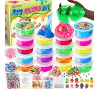 18 Cups DIY Slime Kit, Slime Making Kit for Girls, Glow in The Dark, Crystal Clear Slime with Add-ins, Foam Balls, Charms, Party Favors Gift Toys for Kids 3-12