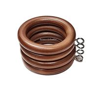18 Curtain Rings 45mm Wooden Pole Hanging Hook with Eyes Natural Oak Color Loop Drapery Rod Eyelet Hanger Circular Fitting for Heavy Net Blind Window Drapes Treatment Living Room Bedroom Lounge