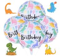 18" Dinosaur Balloons for Party Decorations, 4pcs Colorful Mylar Round Dinosaur Balloon, HAPPY Birthday Dino Foil Balloons for Kids Jungle Dino Themed Baby Shower Birthday Party Decor Supplies