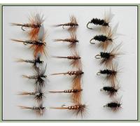 18 Dry Trout Fishing Flies, Hares Ear, Brown Midge and Coachman, Choice (All Mixed)