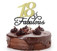 18 & Fabulous Birthday Cake Topper Black Gold Glitter Cake Topper for 18th Happy Birthday Anniversary Wedding Party Decoration Supplies
