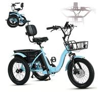 18" Fat Wheel Electric Tricycle for Adults, Foldable 3-Wheel E-Trike,Display Screen + Headlamp,Front Basket, Rear Rack,Shopping Scooter,Easy to Climb Hills Blue
