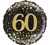 18" Foil Balloon - 60th Sparkling Fizz Black & Gold Holographic