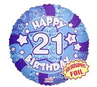 18" foil helium balloon holographic happy birthday party decs (Blue, 21st)