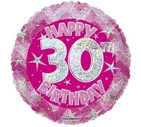 18" foil helium balloon holographic happy birthday party decs (Pink, 30th)