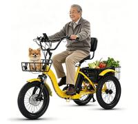 18" Folding Electric Tricycle for Adults, 3 Riding Modes, Front and Rear Baskets, for Shopping and Picnics
