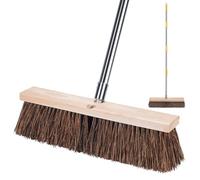 18” Garden Broom Outdoor Yard Brush with Long Handle, Stiff Bassine Hard Bristle Heavy Duty Outside Sweeping Brush, Patio Deck Scrubber