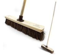 18" Garden Broom with Durable Support Bracket - Yard Brush, Heavy Duty with 120 cm Wooden Handle, Natural Stiff Bassine Hard Bristle Broom for Outdoor Sweeping