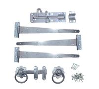 18" Gate Hardware Pack - Black Japanned or BZP Finish | 3 x Tee Hinges, 6" Ring Latch, 6" Brenton Bolt with Fixings | Complete Gate Kit for Wooden Garden Gates, Sheds & Doors (BZP Finish)