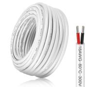 18 Gauge 10M/32.8ft Electrical Wire 2x0.75mm², 2 Core Extension Cable, 18 AWG Flexible 5V/12V/24V/300V Outdoor Cable, White Low Voltage Tinned Copper Wire