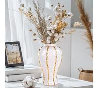 18" Ginger Jar, White Gold Ceramic Vase with Lid, Modern Luxury White Gold Decorative Flower Vase for Home Home Decor, Living Room, Kitchen, Dining Table, Cabinet, Bookshelf Decor, Storage Ginger Jar