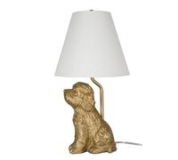 18" Golden Doodle Dog Resin Table Lamp, Creative Gold Puppy Nightstand Lamp, Cute Animal LED Table Plug in Lamps with Tapered Linen Shade, Desk Lamps for Reading, Home Office