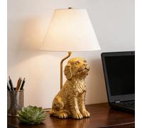 18" Golden Doodle Dog Resin Table Lamp, Creative Gold Puppy Nightstand Lamp, Gold Finish Bedside Lamps with Tapered Linen Shade, Desk Lamps for Reading, Home Office (Gold)