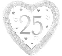 18" Happy 25th Anniversary Heart Silver Foil Balloon