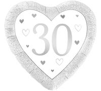 18" Happy 30th Anniversary Heart Silver Foil Balloon