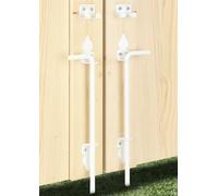 18" Heavy Duty Cane Bolt Gate Drop Rod Fence Hardware Ground Latch Stopper | for Wood/PVC/Vinyl/Metal Fences Gates, Double Doors, White Solid Steel -2 Pack