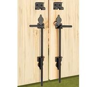 18" Heavy Duty Cane Bolt Gate Drop Rod Hardware Ground Latch for Wood PVC Vinyl Metal Fences Gates, Double Doors, Black Solid Steel -2 Pack