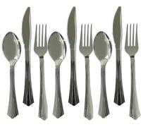 18 Heavy Duty Silver Plastic Cutlery Set - 6 of Each Piece Quality Bulk Reusable Fancy Plastic Silverware Perfect for Parties