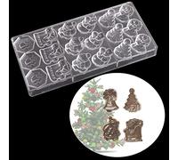18 Holes Christmas Clear Polycarbonate Chocolate Mold - Bell Snowman Jelly Candy Making DIY Moulds - Sugarcraft Fondant Baking Tools for Sweet Candy