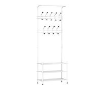 18 Hook Metal Frame Hallway Coat Hanger w/ 3-Tier Shoe Storage White