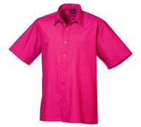 (18, Hot Pink) Premier Mens Short Sleeve Formal Poplin Plain Work Shirt