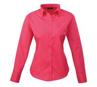 (18, Hot Pink) Premier Womens/Ladies Poplin Long-Sleeved Blouse