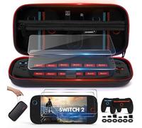 18-in-1 Accessories Bundle Compatible with Nintendo Switch 2, Carry Case Set, Protection Bundle with 2X Comfort Grips, 6X Thumb Grip Caps, 6X Precision Rings, Silicone Cover & 2X Tempered Glass