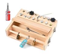 18-in-1 Busy Board Toy, Wooden Screwdriver Montessori Busy Board Set with Lock and Key, Tool Set for Educational Preschool for Kids 3-6