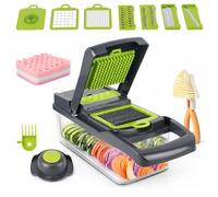 18-in-1 Vegetable Chopper Slicer & Dicer, Multi Function Manual Food Chopper with Stainless Steel Blades, Onion Potato Salad Veg Cutter, Kitchen Tools & Gadgets (Green & Grey)