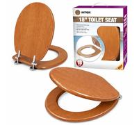 18 Inch 45cm MDF Toilet Seat, Universal Bathroom Fit, Durable Wooden Build, Easy Clean Finish, Ergonomic Comfort, Zinc Alloy Hinges, Replacement Toilet Seat (Antique Pine)