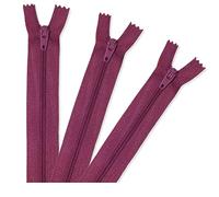 18 inch | 46cm Claret Red Zips (Pack of 3) - Strong No.3 Nylon Closed End Zip Fasteners. Ideal for Sewing, Dressmaking, Skirts, Bags, Cushions, Craft Projects