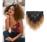 18 Inch 8A Remi Human Hair Clip in Extensions 8Pcs/Set Afro Kinky Curly Double Wefts For Black Women Ombre Color 120 Grams/Set(T1B-4-27#)