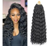 18 Inch 9 Packs Ocean Wave Crochet Hair Curly Crochet Hair for Black Women Short Deep Wave Pre Looped Synthetic Braiding Hair Extensions (1B)