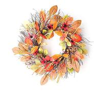 18 inch artificial fall-fall wreath, fall wreaths for the front door outside with maple leaf and berry, Halloween Easter Thanksgiving wreath for the front door
