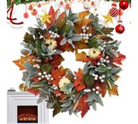 18 Inch Autumn Wreath, Wall Coat Garland, Festive Maple Leaves, Pumpkin Wreath for Indoor, Thanksgiving, Window Door, Fireplace, Table, Party, Wedding, Kitchen Show, Seasonal Autumn