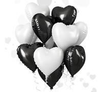18 Inch Black White Heart Foil Balloons Luxury Pastel Hearts Pack of 10 Heart Balloons Premium Party Decor for Weddings, Engagement, Nursery, Baby Shower & Birthdays