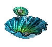 18 Inch Blue Whirlwind Shape Bathroom Vessel Sink with Waterfall Faucet and Pop Up Drain Above Counter Tempered Glass Basin Bowl