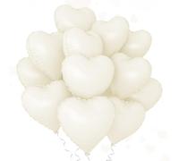 18 Inch Cream White Heart Foil Balloons Luxury Pastel Hearts Pack of 12 Heart Balloons Premium Party Decor for Weddings, Engagement, Nursery, Baby Shower & Birthdays