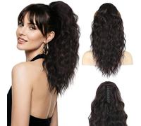 18 Inch Dark Brown Ponytail Extension - Soft Wavy Pony Tails Hair Extensions, Claw Clip Ponytail Extension, Natural Short Hair Extensions Ponytail, Synthetic Hair Pieces for Women (Color: Dark Brown)